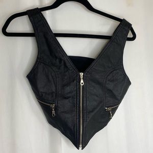 Vintage Leather Biker Crop Top Zip Front Medium Sexy Goth Grunge
